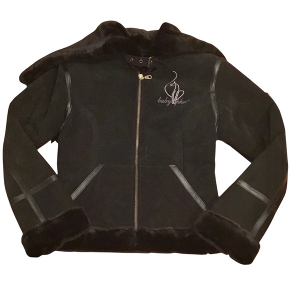Vintage Baby Phat Black Suede Bomber Jacket Size- Small Y2K 2000 Faux Fur Lined - Picture 5 of 16